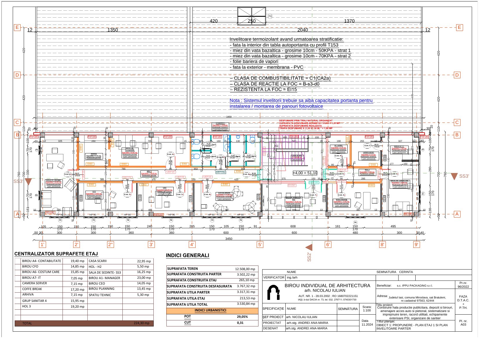 Plan etaj – birouri 425 mp